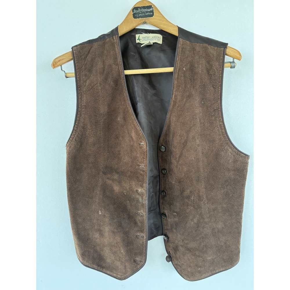 VTG Marsh Landing Suede Leather Vest Mens Medium
